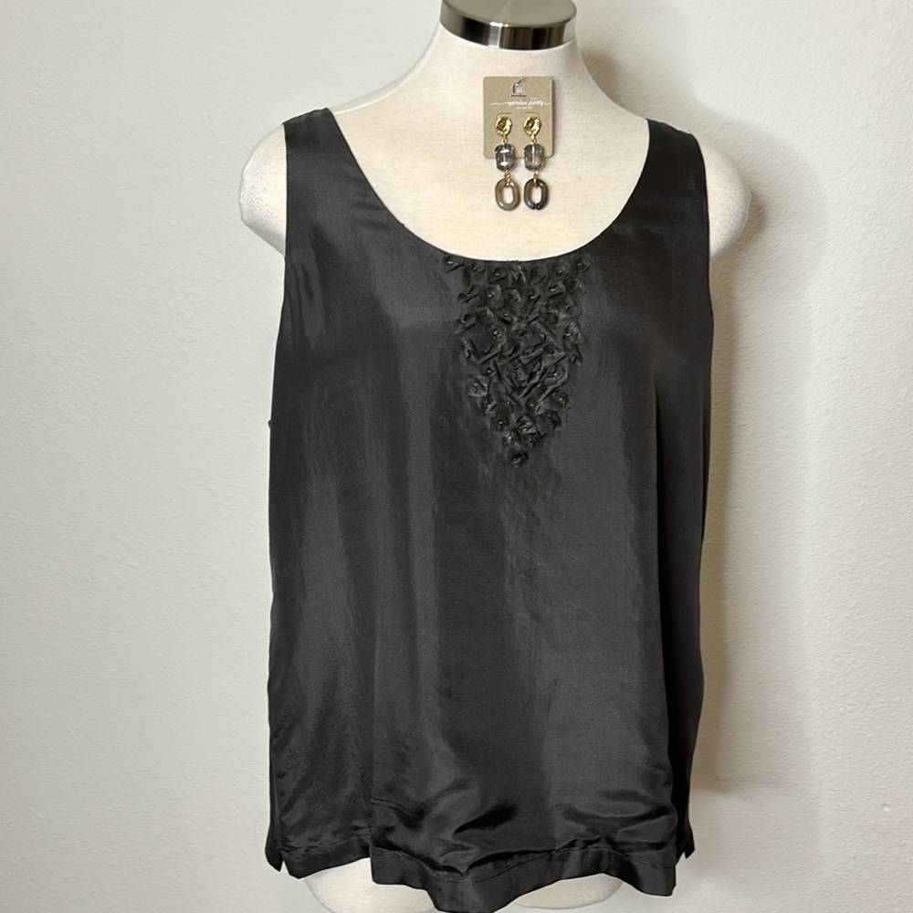 NWOT — Eileen Fisher size Large silk sleeveless top / blouse with beaded detail - Picture 7 of 8